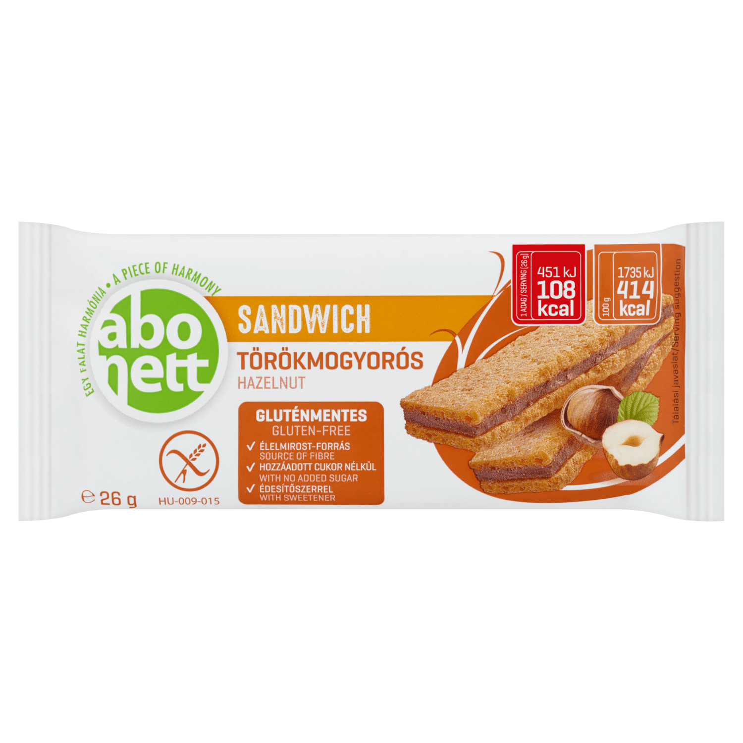 Abonett bezlepkový sendvič s lieskovoorieškovým krémom 26 g