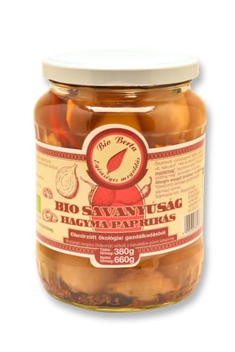 Bio Berta bio cibuľový paprikový (mini červené cibule s paprikou) nakladaná zelenina 720 ml
