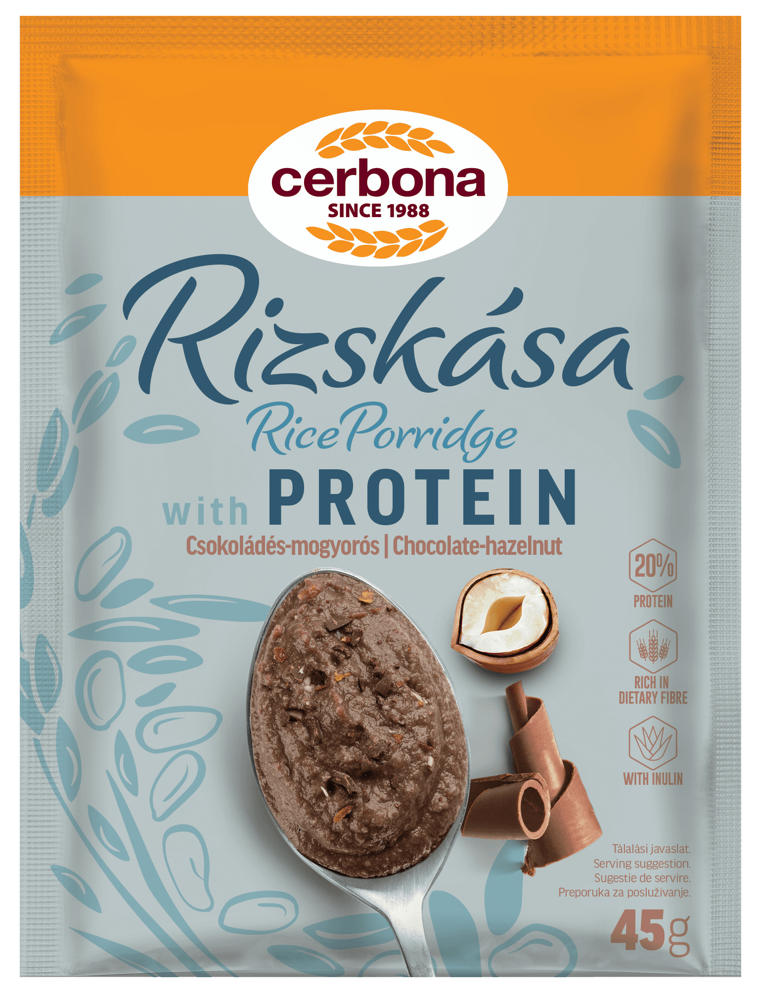 Cerbona ryžová kaša s čokoládou a lieskovými orieškami 45 g