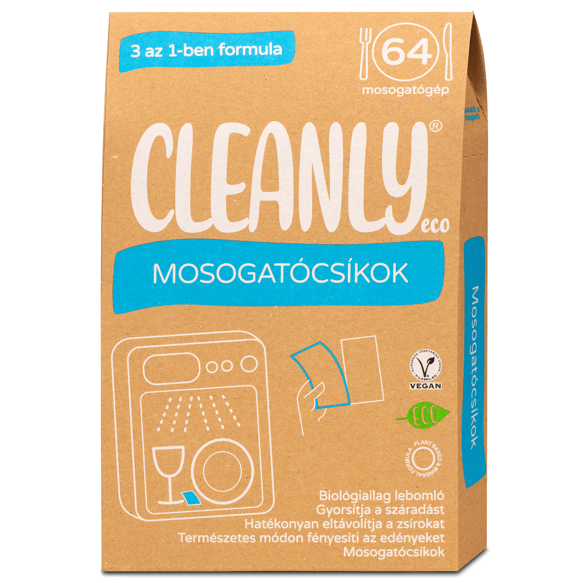 Cleanly eco umývacie prúžky 3 v 1 formule 64 ks