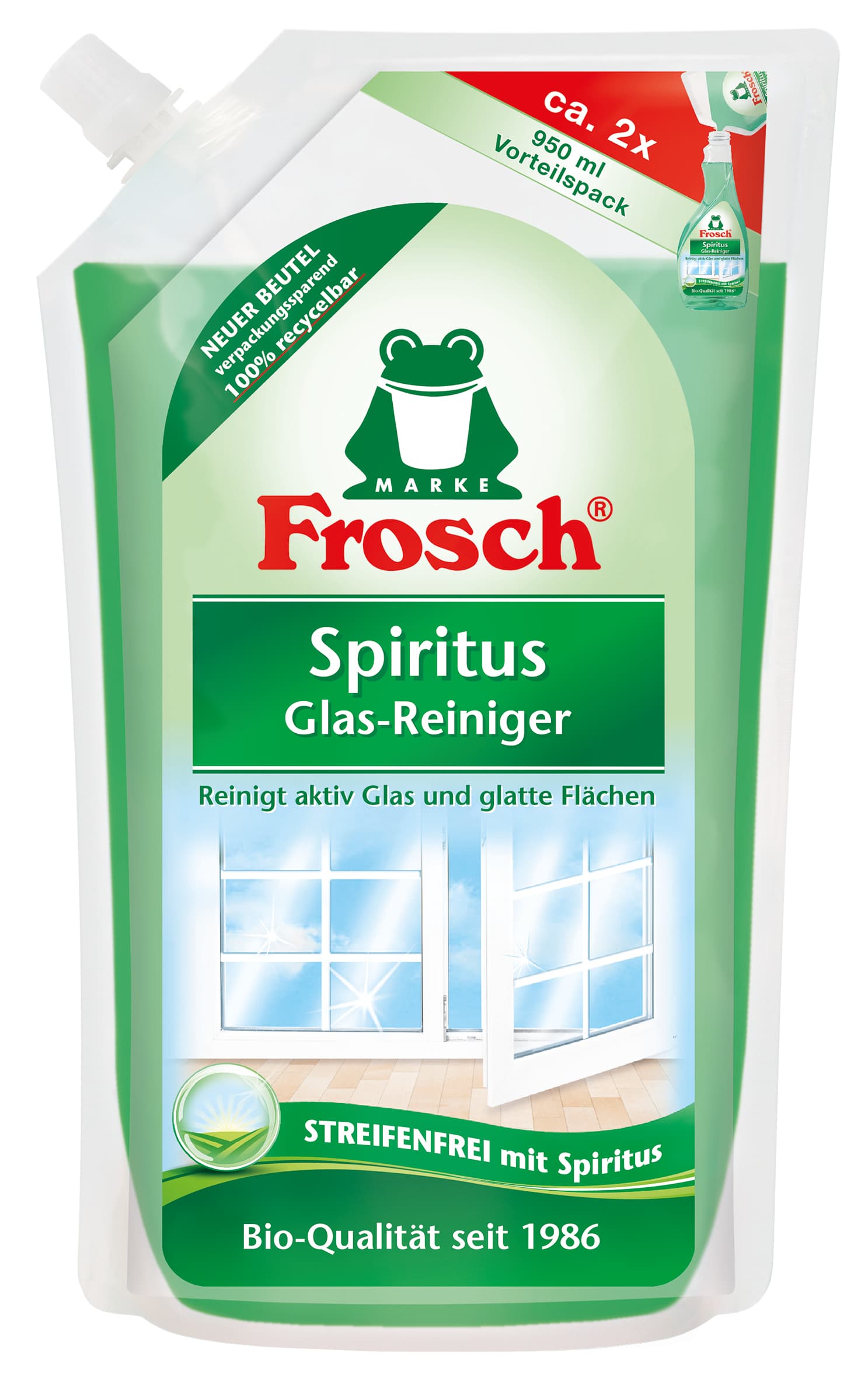Frosch čistič okien s alkoholom, náhradná náplň 950 ml