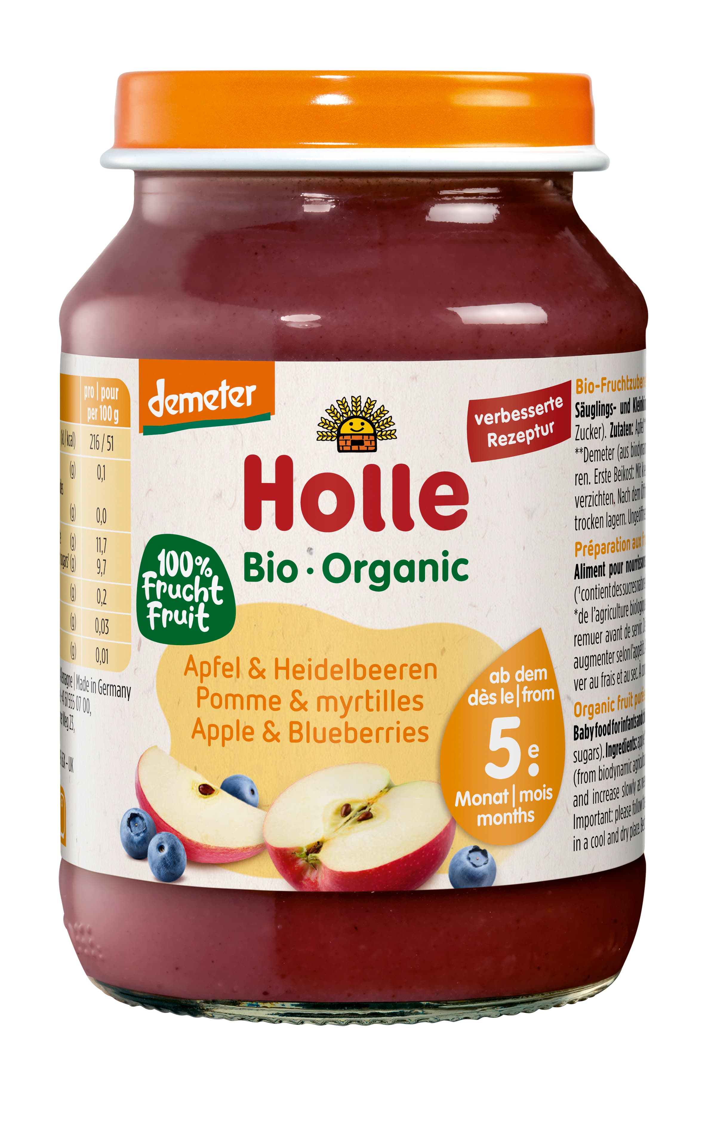 Holle BIO jablkovo-čučoriedkový detský ovocný príkrm 190 g
