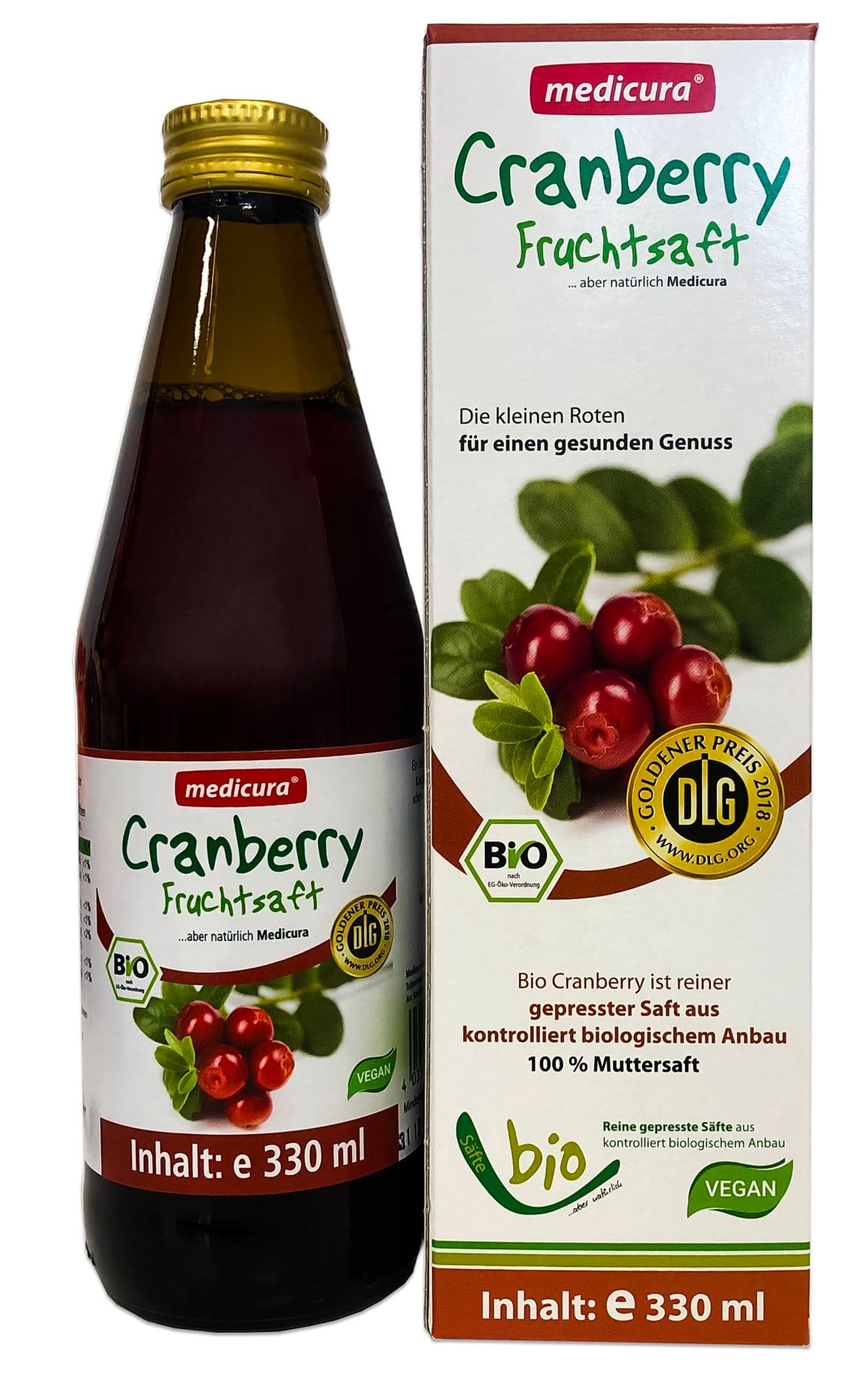Medicura bio ovocná šťava 100% brusnica 330 ml