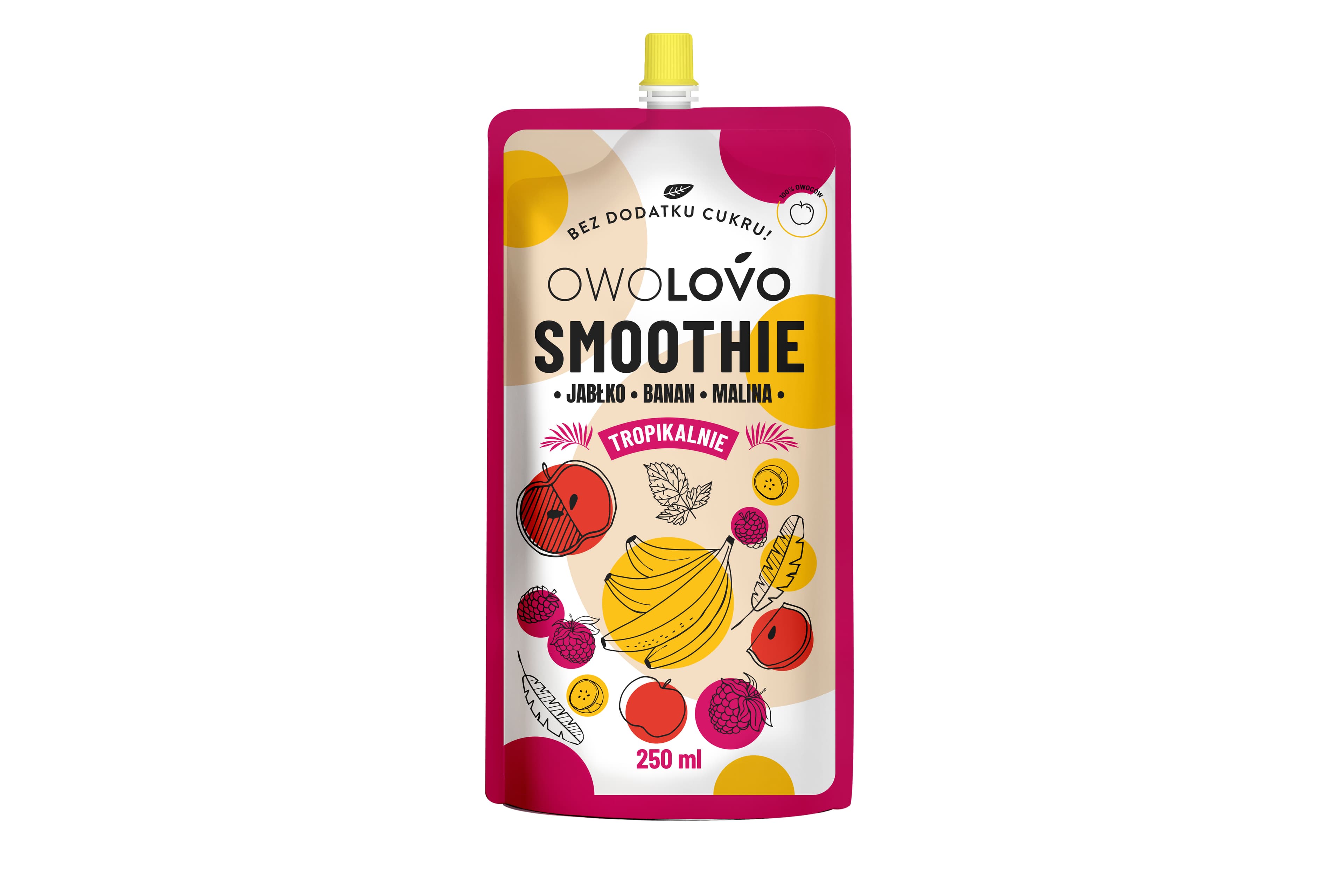 Owolovo pyré z ovocia jablko-banán-malinový smoothie 200 g