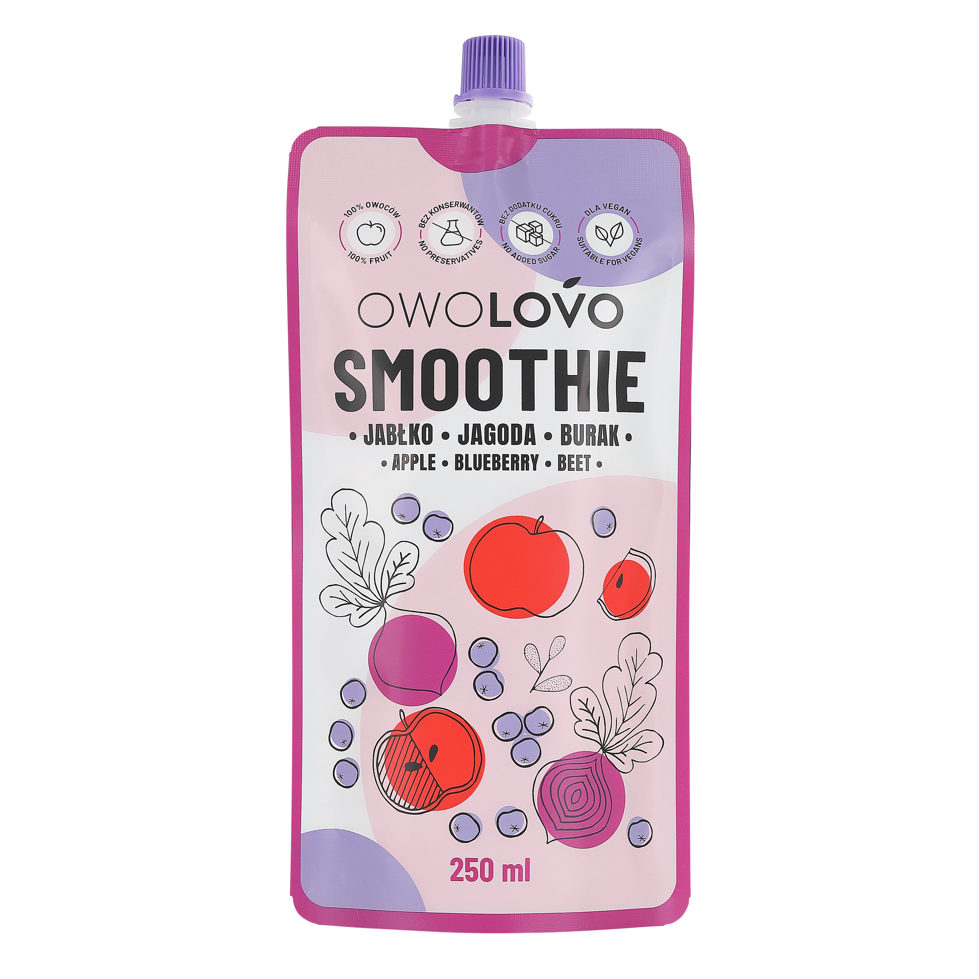Owolovo ovocné smoothie jablko, čučoriedka a červená repa 250 ml