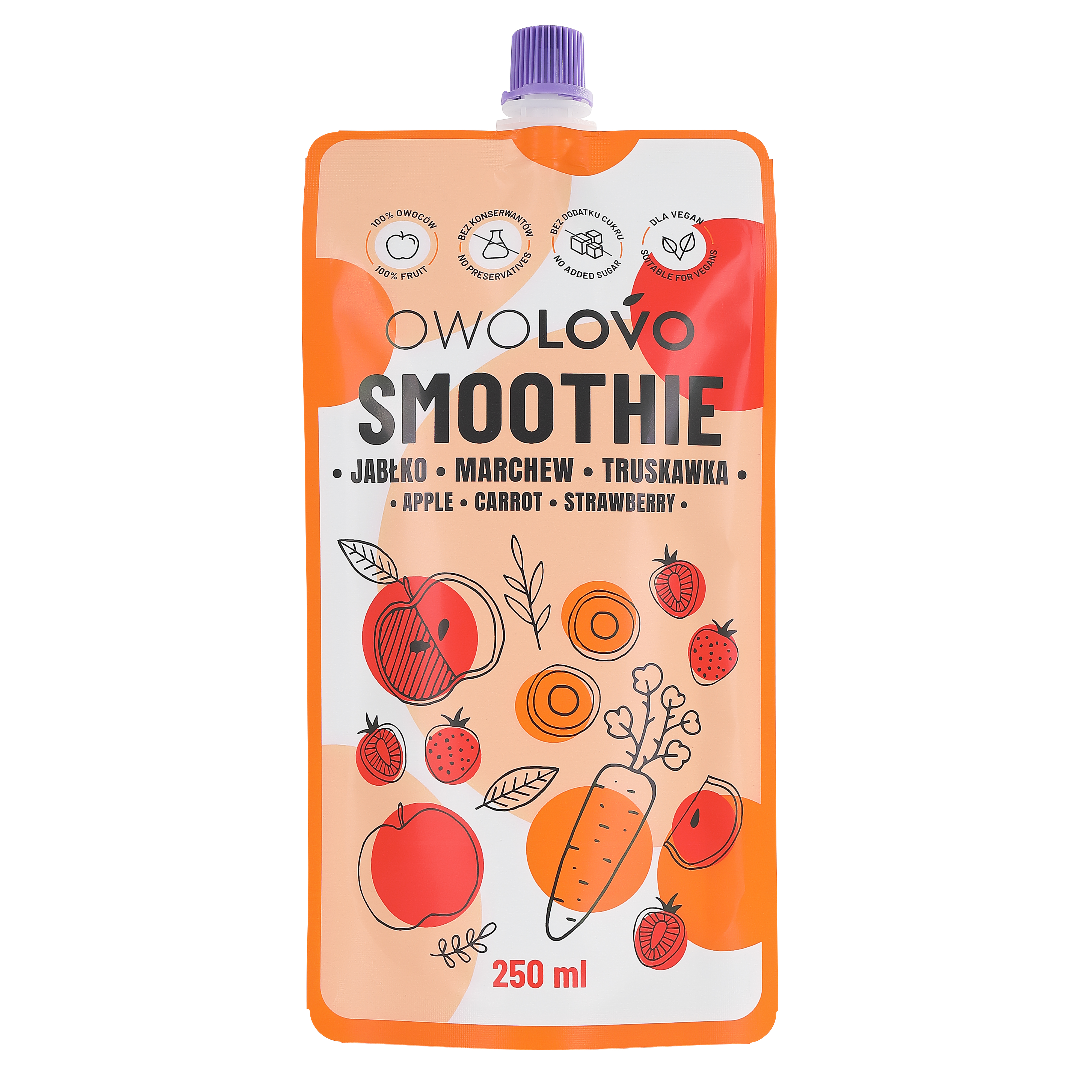 Owolovo ovocné smoothie s jablkom, mrkvou a jahodou 250 ml