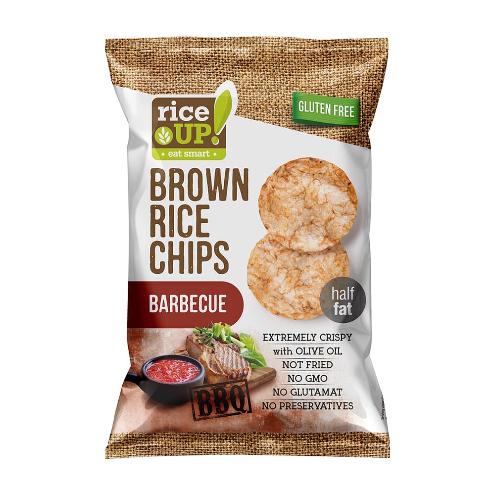 RiceUP! Hnedé ryžové chipsy s príchuťou barbecue 60 g