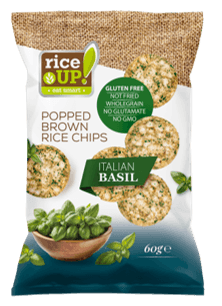 Rice Up hnedé ryžové chipsy s príchuťou talianskeho bazalky 60 g